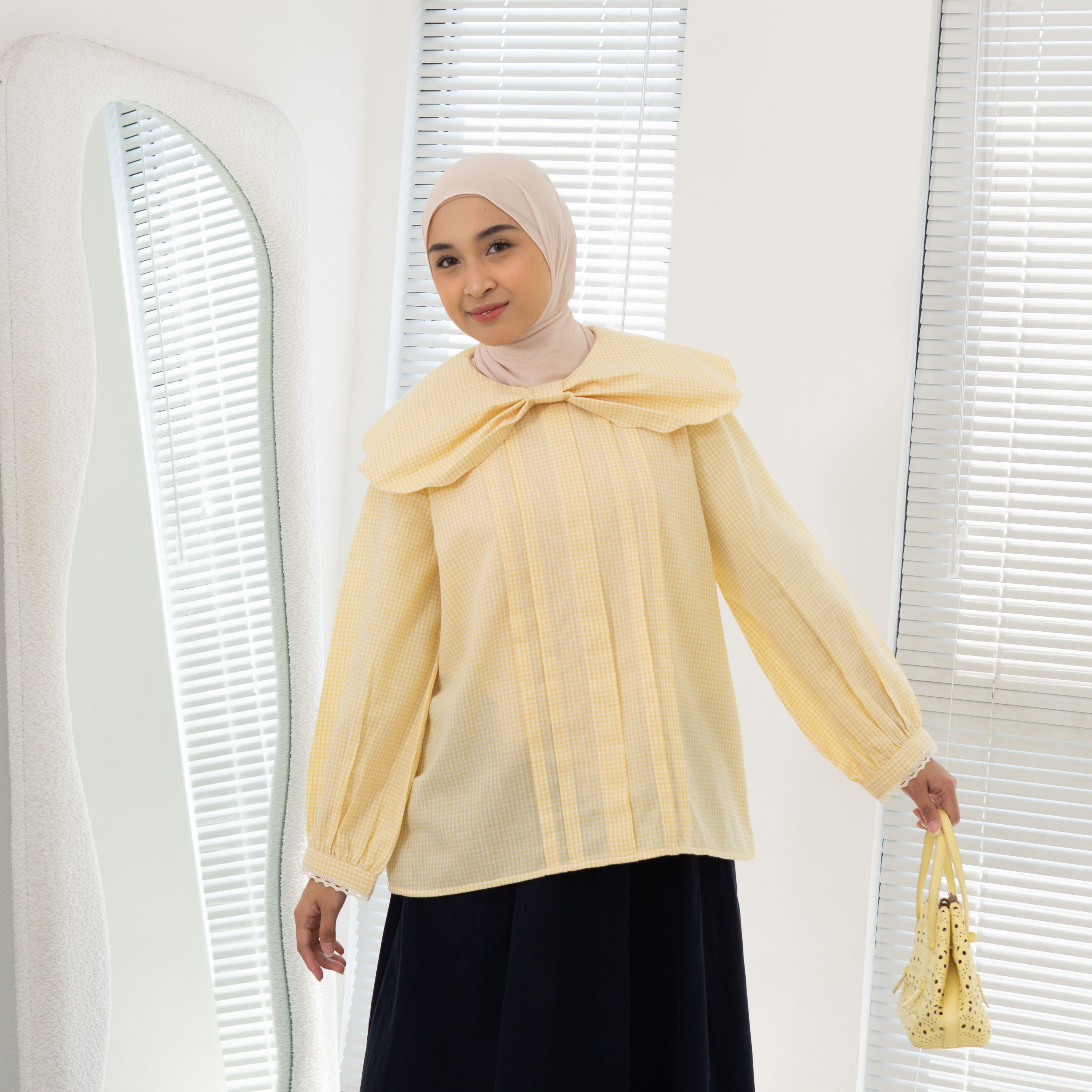 Image of Eclemix Top Yoora | Atasan Wanita Blouse Motif Gingham Kerah Peterpan